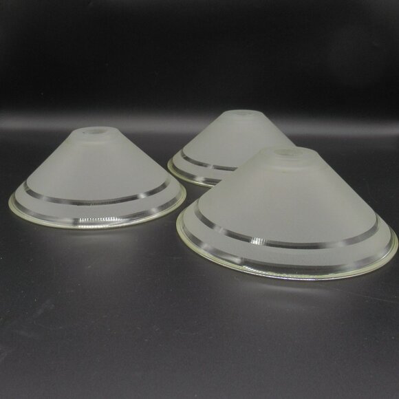 Set Of 3 Frosted Glass Light Lamp Shades With Clear Stripes Art Deco 6.75" - Picture 5 of 9